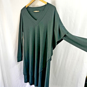 Soft Surroundings Women's Marla Dress Green Medium Asymmetrical Holiday Lagum